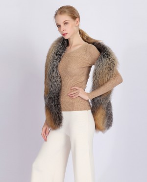 Red Silver Fox Fur Collar Scarf Stole 