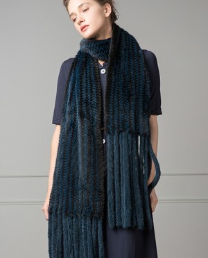 Long Mink Fur Knitted Shawl