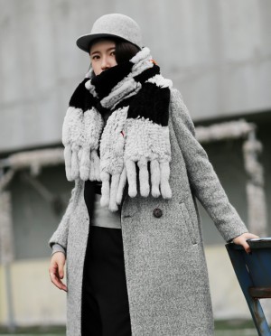 Knitted Rex Rabbit Fur Shawl