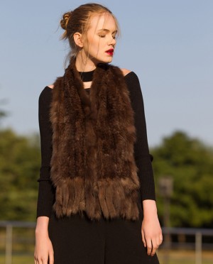 Knitted Sable Fur Scarf Shawl