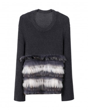 Raccoon Fur Trimmed Sweater Coat