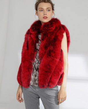 Fox Fur Gilet Red Pink Black