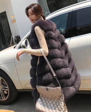 Dark Fox Fur Long Gilet