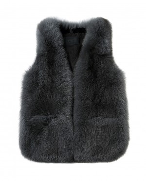 Black Bule Fox Fur Gilet