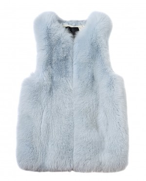 Light Blue Fox Fur Vest with Mink Fur Back