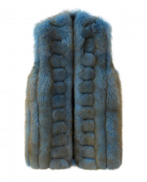 Peacock Blue Fox Fur Long Gilet