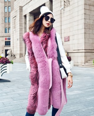 Pink Fox Fur Long Gilet