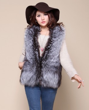 Womens Real Silver Fox Fur Gilet