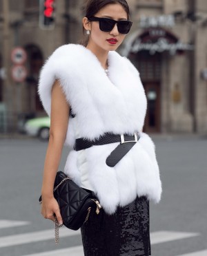 Womens Real White Fox Fur Gilet