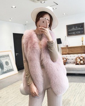 Fox Fur Gilet Pink Black Brown