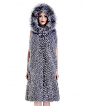 Silver Fox Fur Hooded Gilet