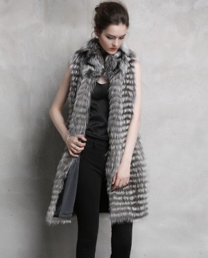 Silver Fox Fur Hooded Gilets