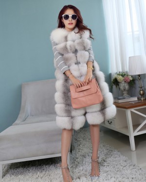 Real Cross Fox Fur Long Gilet