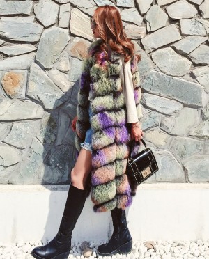 Multicolor Fox Fur Long Gilet