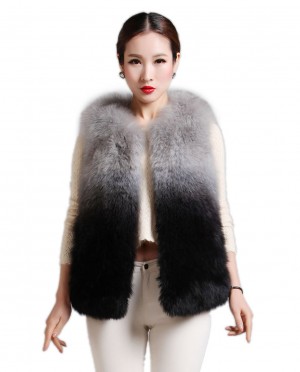Womens Real Fox Fur Gilet in Gradient Colors