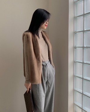 Light Brown Off White Mink Fur Vest Gilet