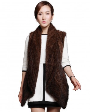 Brown Knitted Mink Fur Gilet Vest