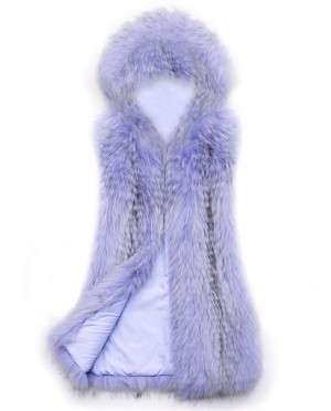 Womens Raccoon Fur Hooded Gilet