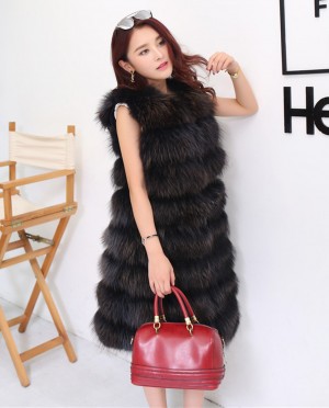 Black Raccoon Longline Fur Gilet