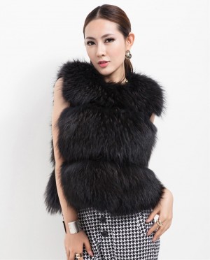 Red Black Raccoon Fur Gilet