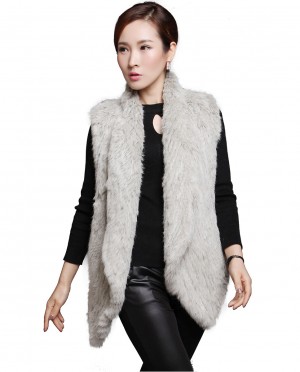 Knitted Gray Rabbit Fur Gilet