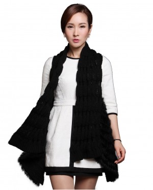Black Rabbit Fur Knitted Vest with Wool Knitting