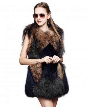 Black Raccoon Fur Gilet Waistcoat