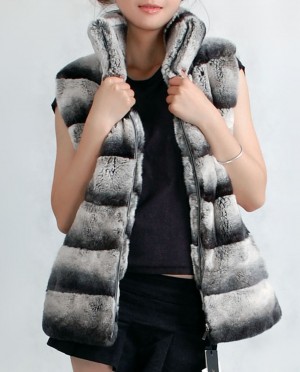Rex Rabbit fur Gilet Chinchilla Color