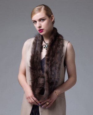 Knitted Sable Fur Infinity Scarf Wrap