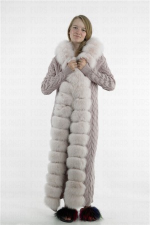 Pink Fox Fur Collar Cardigan Long Pink Cashmere Coat Hoodies