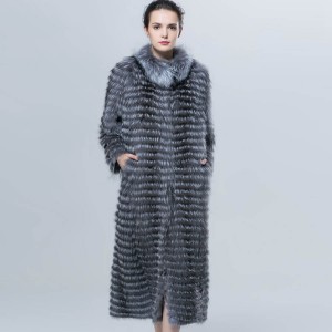 real siver fox fur long duster coat
