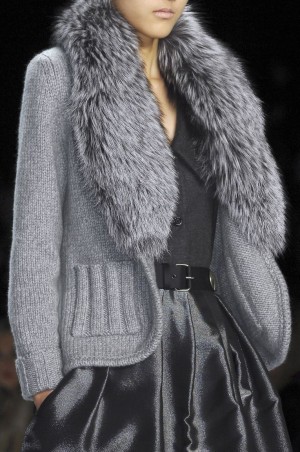 Grey Silver Fox Fur Collar Cardigan