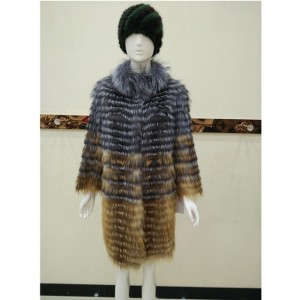 womens winter striped red fox silver fox fur coat