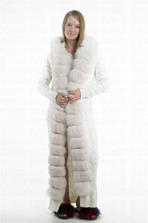 Pink Fox Fur Collar Cardigan White Cashmere Coat Hoodies