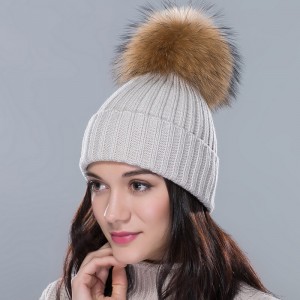 Womens Fur Pom Pom Bobble Hat
