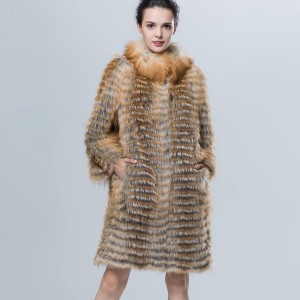 fashion womens red fox fur trench coat