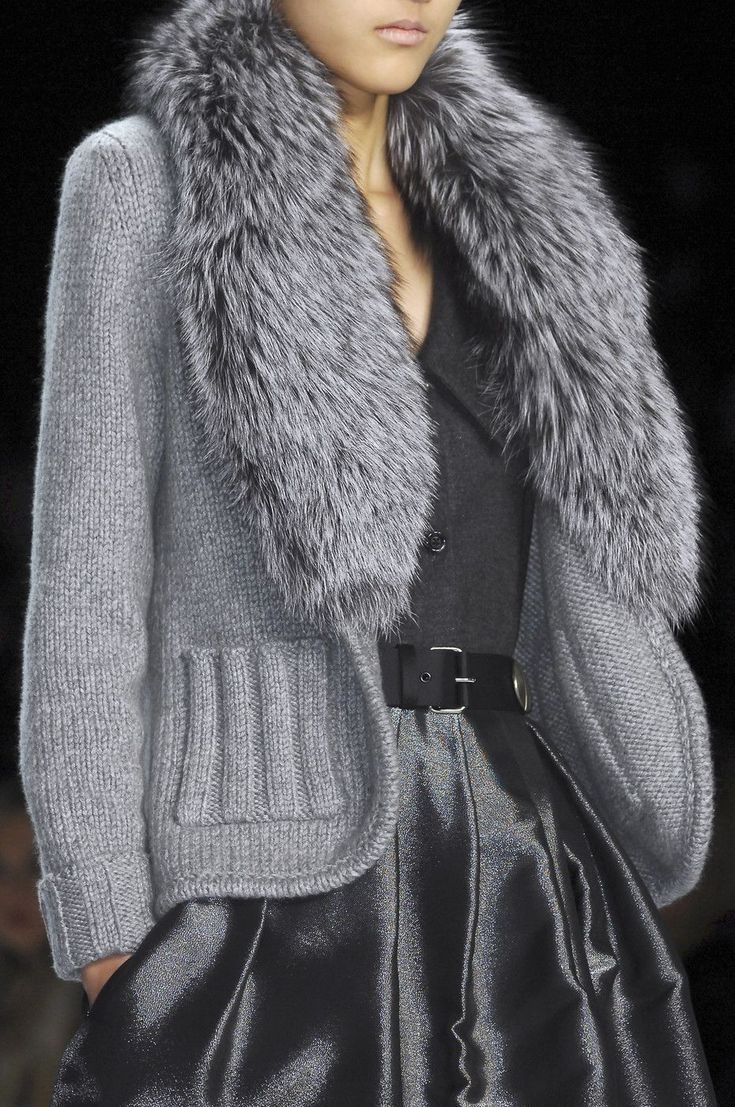silver fox fur collar cardigan silver fox fur collar cardigan