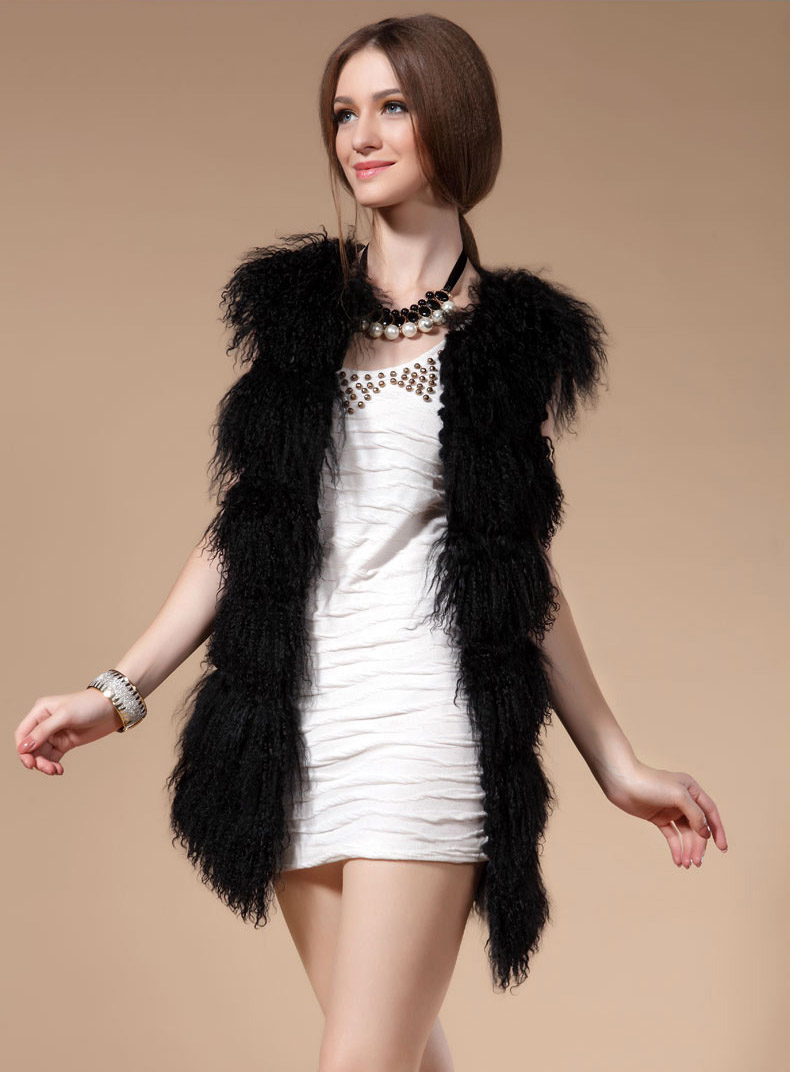 black mongolian fur rabbit fur vest