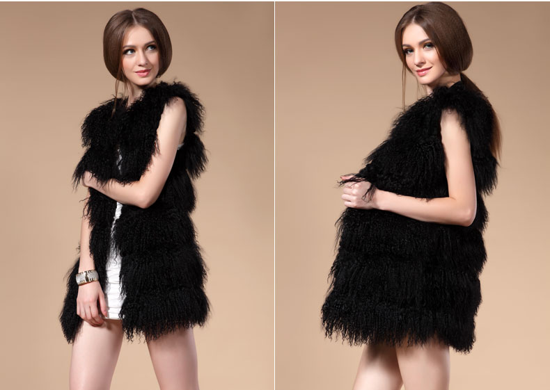 black mongolian sheep wool fur vest