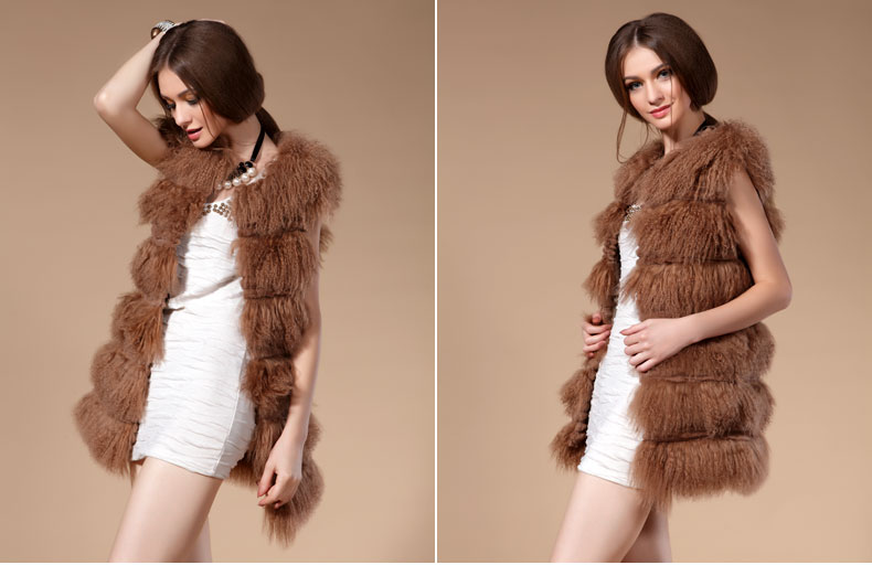 camel mongolian fur vest