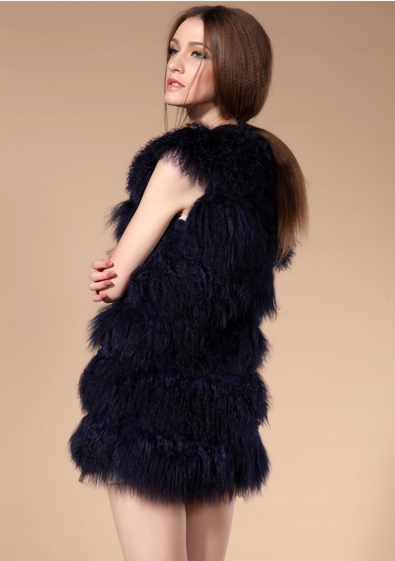dark blue mongolian fur vest