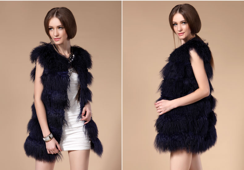 dark blue tibet lamb fur vest