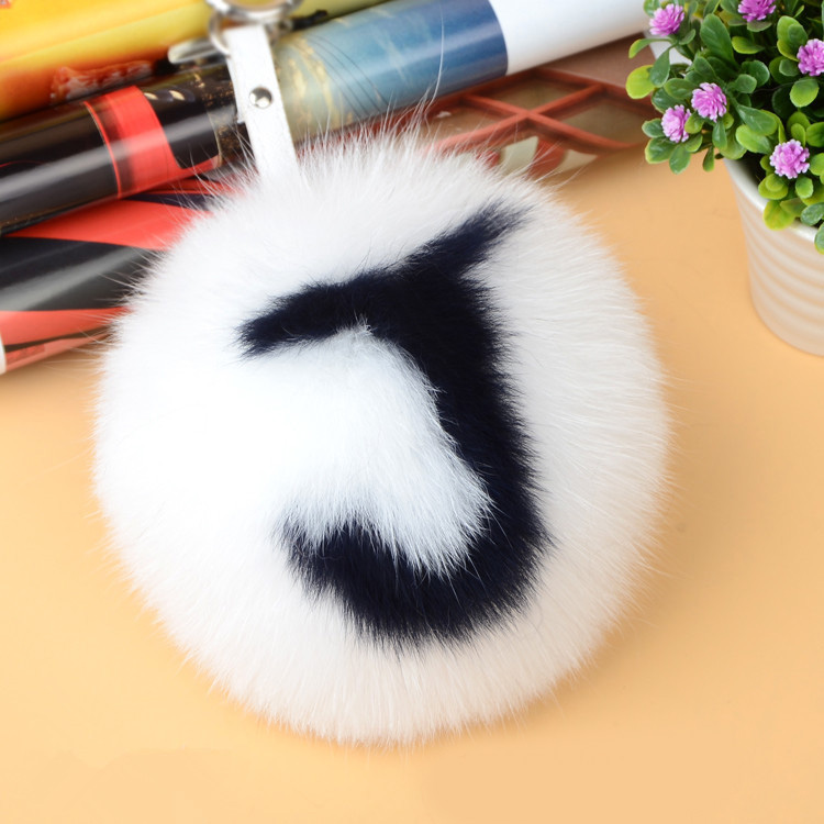 Fox Fur Pompoms Pendant Bag Charm with Letters 890 love J