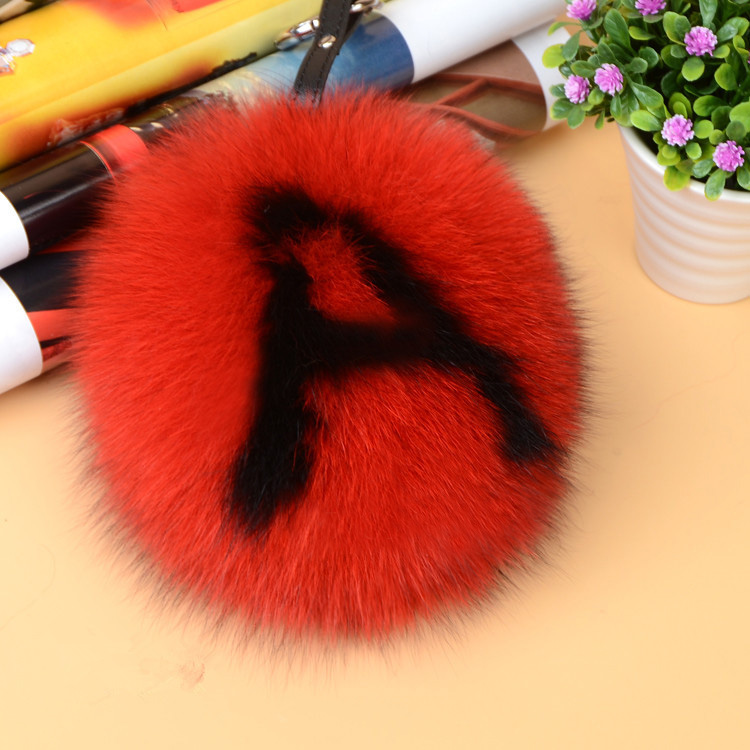 Fox Fur Pompoms Pendant Bag Charm with Letters 890 love A