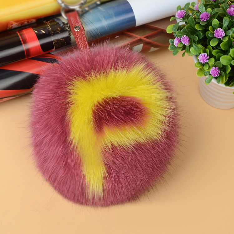 Fox Fur Pompoms Pendant Bag Charm with Letters 890 love P