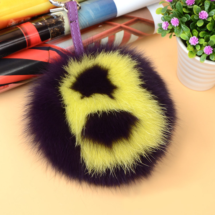 Fox Fur Pompoms Pendant Bag Charm with Letters 890 love B