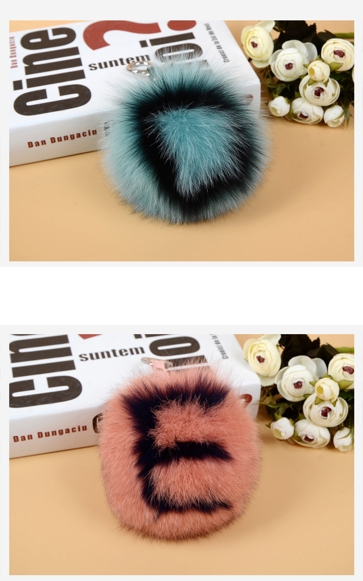 Fox Fur Pompoms Pendant Bag Charm with Letters 890 love DE