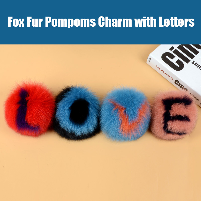 Fox Fur Pompoms Pendant Bag Charm with Letters 890 love