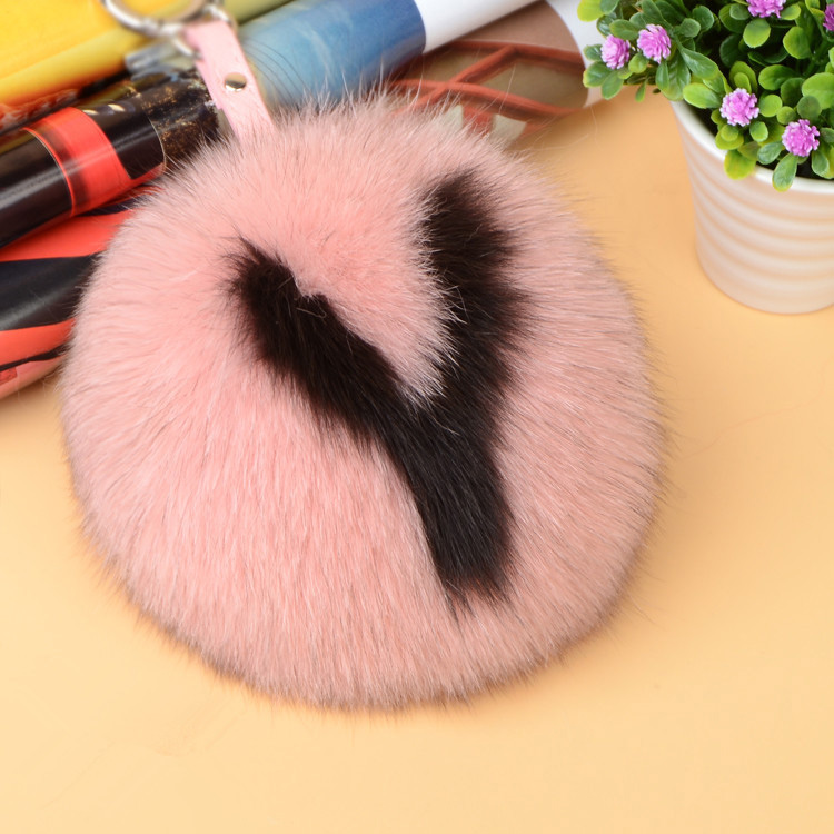 Fox Fur Pompoms Pendant Bag Charm with Letters 890 love Y