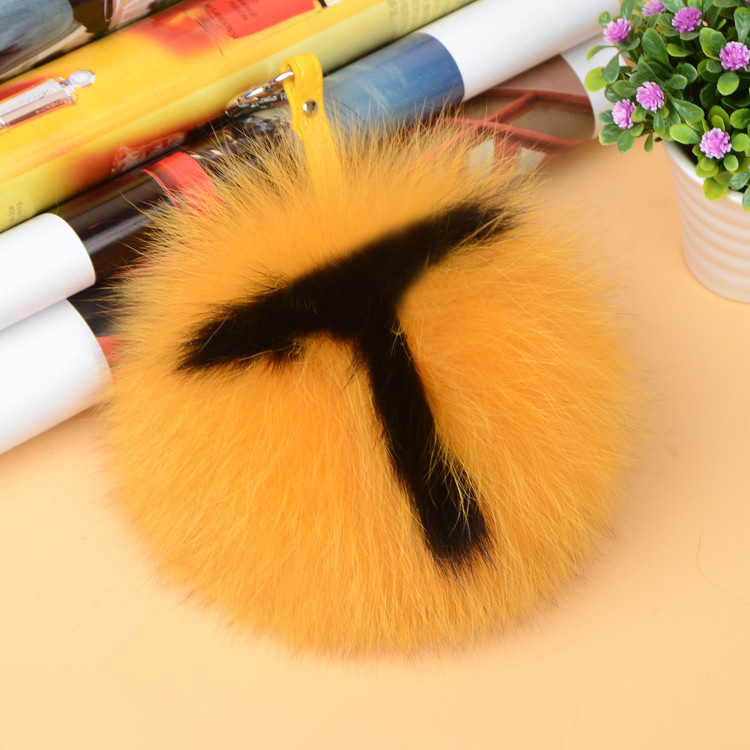Fox Fur Pompoms Pendant Bag Charm with Letters 890 love T
